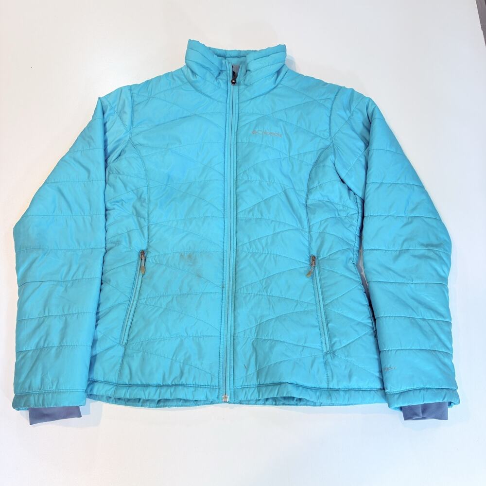 Columbia Womens L Large Teal Blue Omni Heat Puffer Jacket Insulated Winter Coat